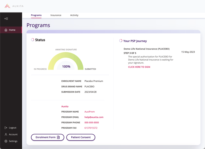 Page to Manage your documents in Auxita