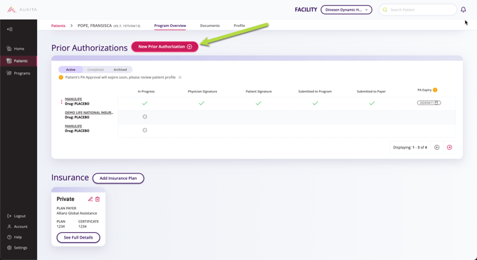 A screenshot showing where the reimbursement status table