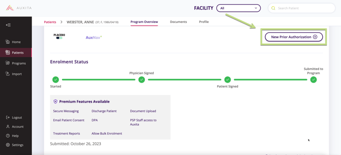 A screenshot of the New Prior Authorization