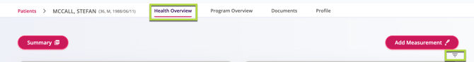 IMAGE OF HEALTH OVERVIEW WITH FILTER BUTTON HIGHLIGHTED WITH A BOX
