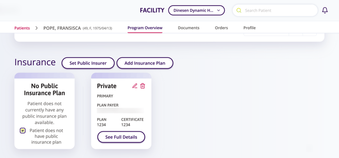 showing where to click to add, edit, or remove insurance information. 