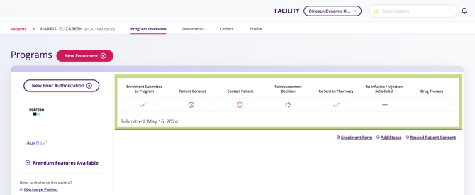Screenshot showing the Patient Treatment Progress bar