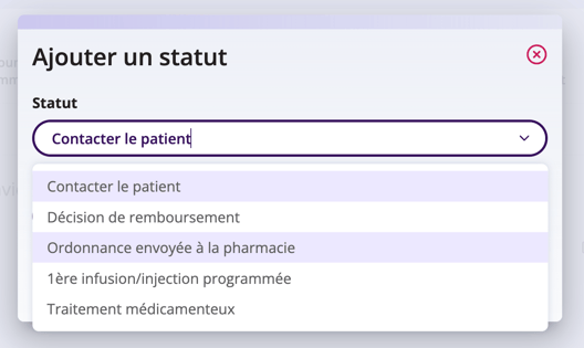 Capture d'écran montrant les options de détail qui peuvent être sélectionnées pour Contacter le patient.