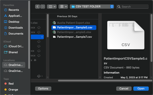 Image of .CSV file in a folder from a computer. 