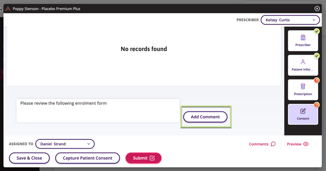 After scrolling to the bottom of the enrolment, a comment section appears for internal comments to be left when using the platform.