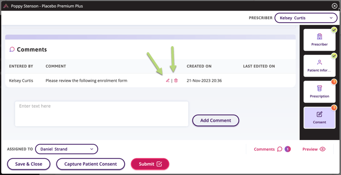 Once a comment is left, the user will be given the option to edit or delete the comment left 