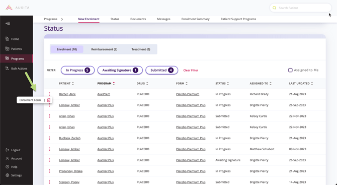 A screen shot of the enrolment form button once the three ellipses are clicked