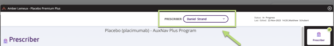 A screen shot showing where the prescriber dropdown is on the top left hand side if the enrolment form