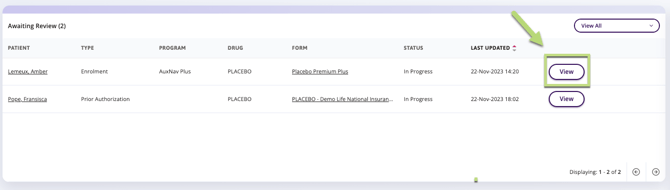 Click to open and view an in progress enrolment.