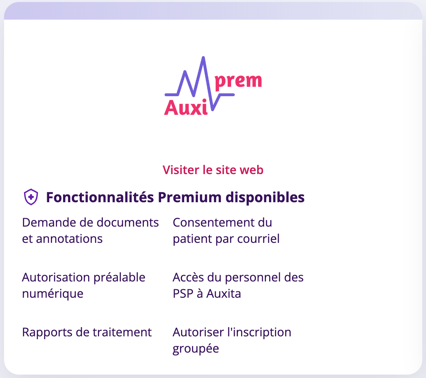 Capture d'écran des fonctionnalités Premium disponibles dans Auxita
