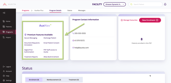 An arrow pointing towards the indicator that shows the premium features available.