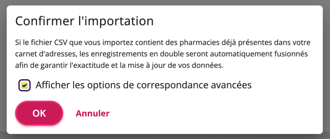La fenêtre d'accusé de réception de l'importation s'affiche ici.