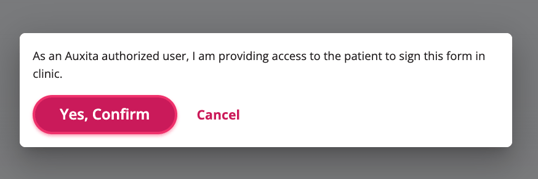 The confirmation button, which the patient clicks to register his or her signed consent.