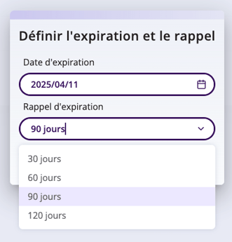 Liste déroulante Définir l'échéance et les rappels