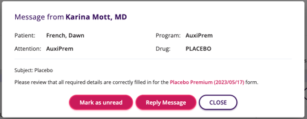 A preview of the pop up on what appears on the screen when actioning the messages section.
