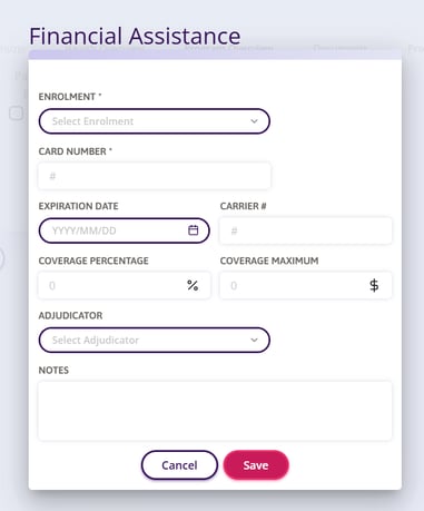 Financial Assistance card screen