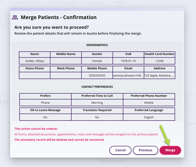 An arrow pointing to the merge button is displayed.