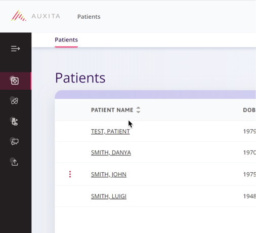 A screenshot showing that the create patient button no longer appear. 