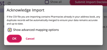 Acknowledge Import window displayed here.