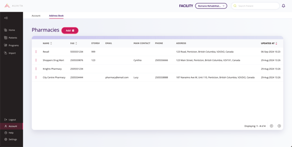 List of imported pharmacies is displayed here.