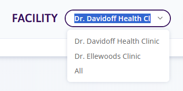 The list of facilities is displayed in the drop down menu for facility.