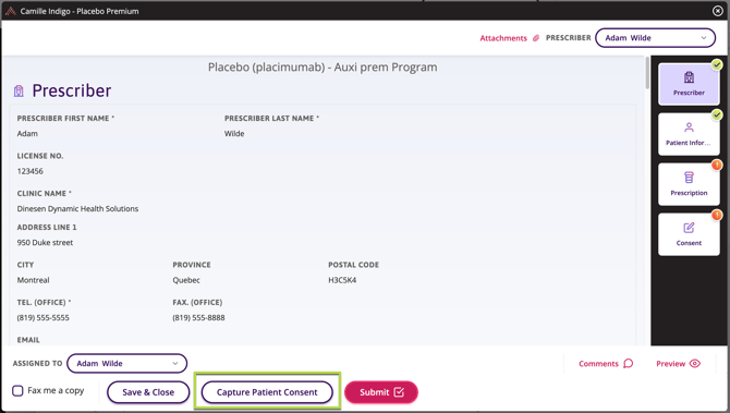 Enrolment form with Capture Patient Consent available at the bottom.