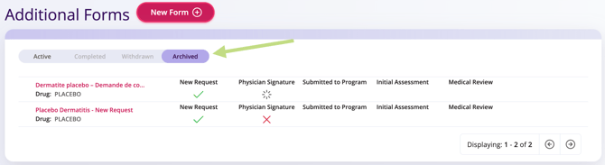 Screenshot showing the Additional Forms tile that shows the achieved section