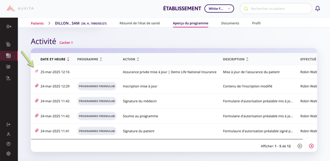 Les flèches indiquent qu'une modification a été apportée.