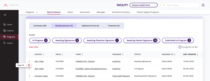 Enrolment From Programs screen