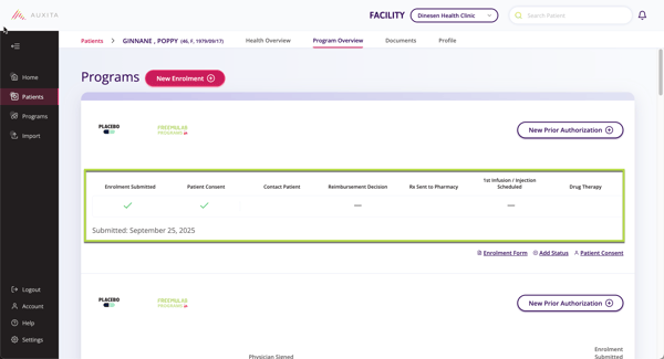 Screenshot showing the Patient Treatment Progress bar