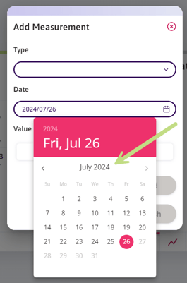 The month displays when adding a measurement from the date picker.