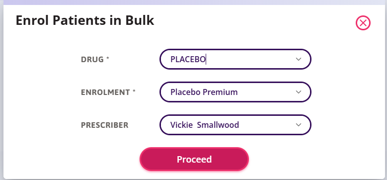 Enrol Patients in Bulk window prior to proceeding 