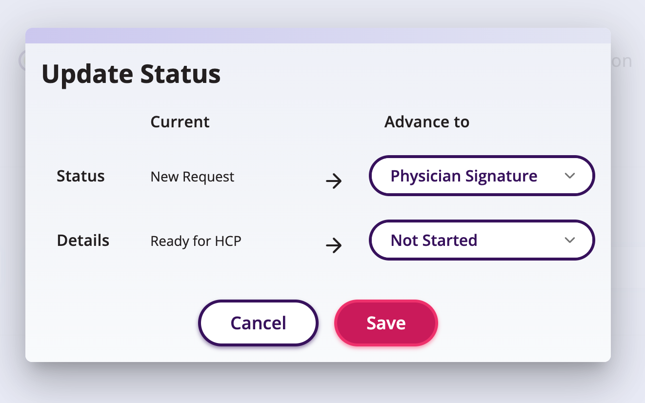 Update Status window with Advance to set. 