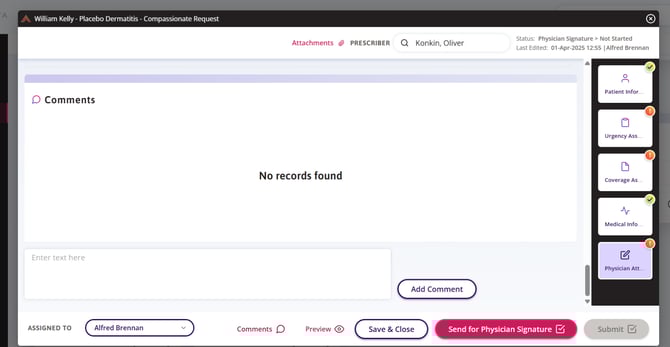 The additional form comment box available for entry. 