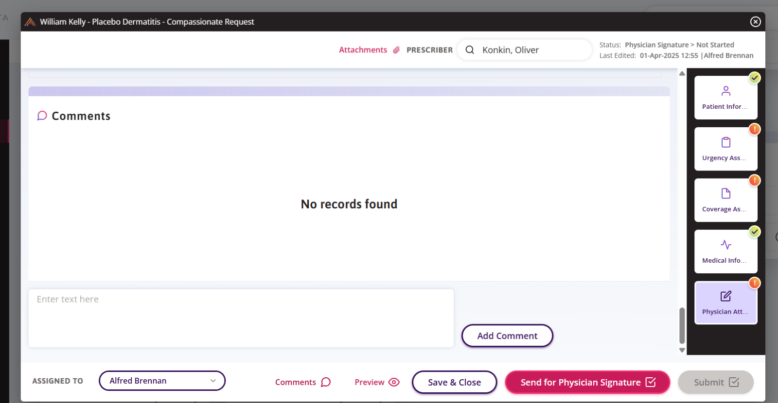 The additional form comment box available for entry. 
