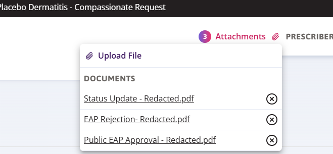 The Attachments button indicating 3 attachments have been selected and displaying the list of documents that are attached. 