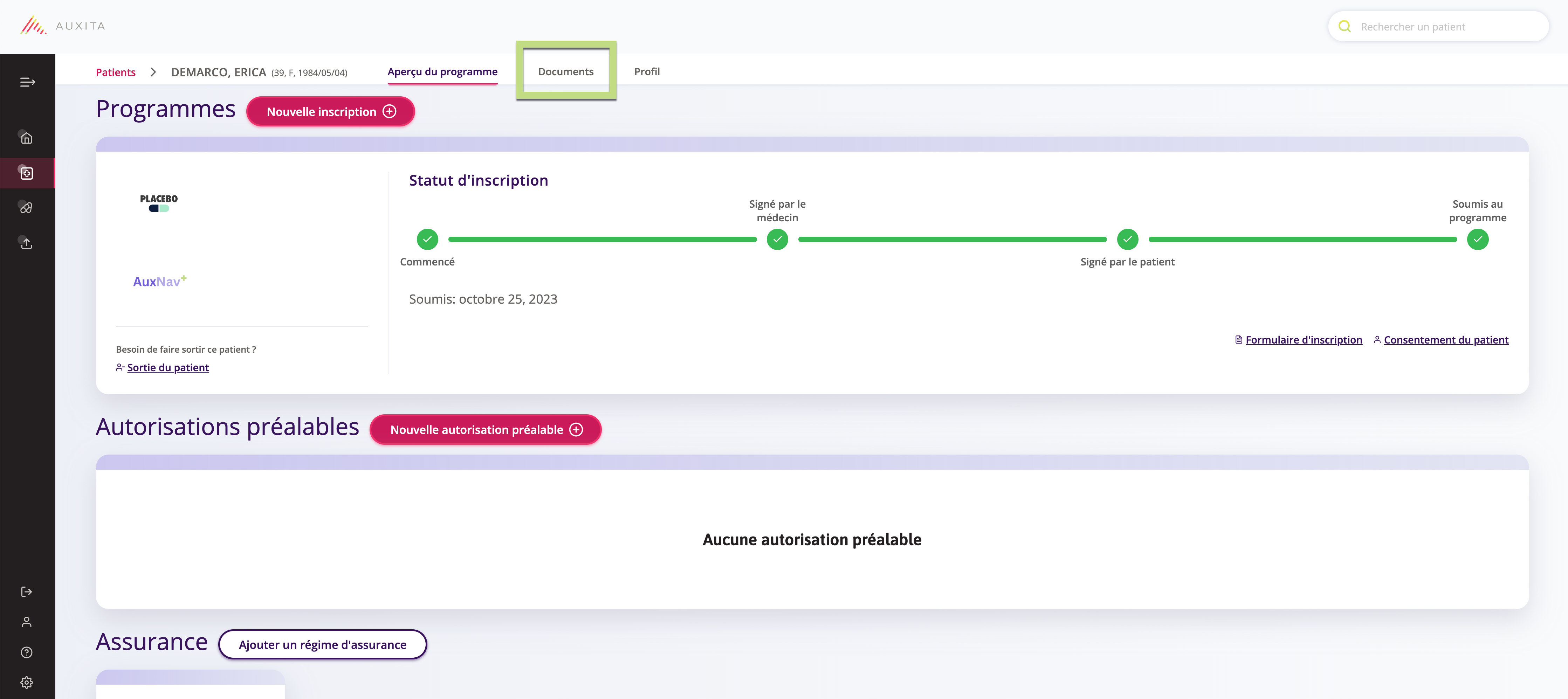 Capture d'écran qui vous amène à la page des programmes vous montrant la section des documents